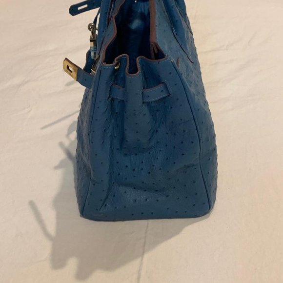 House of Hello Blue Ostrich Mini 20 CM Bag Lock & Key Handbag - Picture 3 of 12